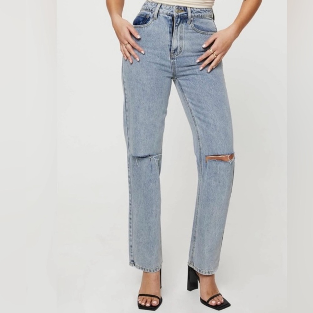 Princess Polly Holland Light Blue Straight Leg Jeans
